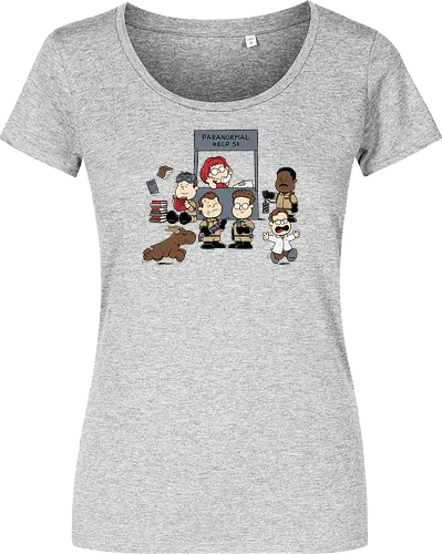 Kinder Geisterjäger Gruppe – Comics und Film Nostalgie Mashup - Nerd Nostalgie Shirt, Kinder Geisterjäger Gruppe Mashup, klassische Comics Film Crossover, 80er Nostalgie Kunst, Ghost, Peanuts, Charlie Brown, Lucy, Linus, Pigpen, mashup geek, süßes Crossover Kinder Druck, Geisterjagd süßes Design, Charles Schulz, Ghostbusters 1984, Comic Crossover Kunst, Nostalgie Geek Shirt, Kinder übernatürliche Jagd Design, klassischer Crossover Druck, nostalgische Mashup Kunst, Geek Nostalgie Shirt, exklusives süßes Crossover Design, Kinder Nostalgie Druck, amerikanische Crossover Kunst - Damen T-Shirt