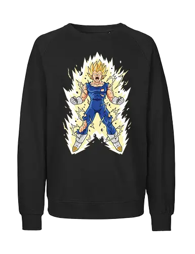 Prince's Pride: The Golden Awakening - battle damage anime design, yellow aura graphic, Vegeta shirt, Super Saiyan graphic tee, DBZ prince apparel, anime power up streetwear, shonen manga clothing, retro 90s anime fashion, otaku workout tee, nostalgic anime merch - Fairtrade Sweatshirt