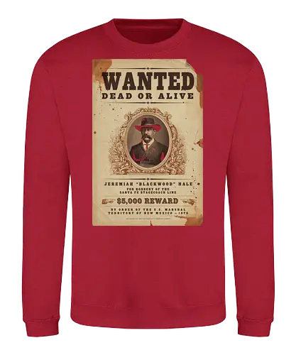 Classic Vintage wild West Wanted Poster - Classic, Outlaw, Historic, Wanted Poster, Vintage, Wild West, Retro, Old West, Dead or Alive, Cowboy - Sweatshirt