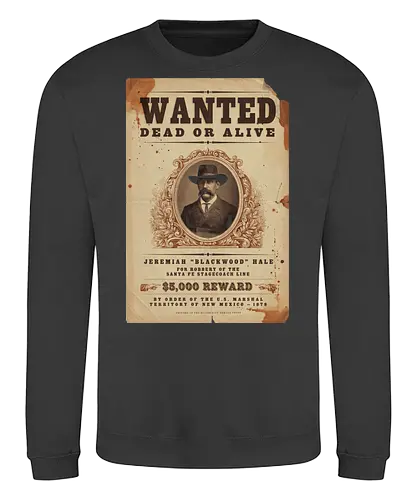 Classic Vintage wild West Wanted Poster - Classic, Outlaw, Historic, Wanted Poster, Vintage, Wild West, Retro, Old West, Dead or Alive, Cowboy - Sweatshirt
