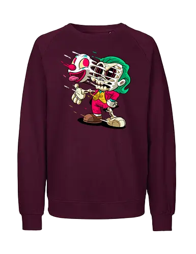 Freaky Clown Schurke – Dunkle Cartoon Horror Underground - freaky Clown Schurke Art, Cartoon Horror Underground, Schurke Clown dunkles Shirt, Horror Cartoon Clown, grünes Haar Schurke Art, Joker, dunkles Pop Art Schurke, alternativer freaky Clown, verrückte Cartoon Mode, chaotischer Skelett Clown Art, Underground dunkles Geek, Horror Nostalgie Schurke, Punk Clown Cartoon, alternative Cartoon Shirt, dunkle Retro Schurke Art, chaotischer grüner Cartoon Clown - Fairtrade Sweatshirt