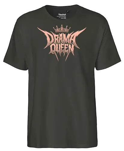 Drama Queen - drama queen, deathcore queen, heavy metal crown, slam metal style, pastel goth apparel, sarcastic graphic, ironic streetwear, alt princess, numetal aesthetics, y2k punk clothing, hardcore merch, spiky letter logo, regal tiara, pink metal shirt, grunge festival gear, bad girl style - Fairtrade T-Shirt