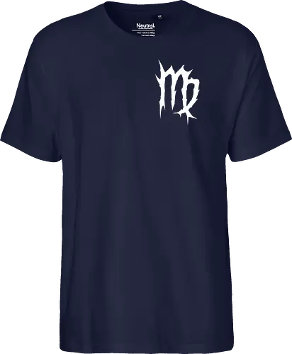 Virgo Heavy Metal Symbol - fractured lines, minimalist gothic art, esoteric fashion, virgo, virgo maiden, maiden glyph, doom metal style, industrial aesthetic, grunge clothing, analytical mind, august birthday, september birthday, virgo merch gift, monochrome streetwear, dark earth sign, punk rock gear - Fairtrade T-Shirt