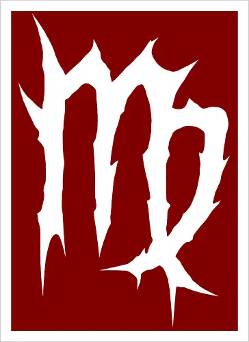 Virgo Heavy Metal Symbol - fractured lines, minimalist gothic art, esoteric fashion, virgo, virgo maiden, maiden glyph, doom metal style, industrial aesthetic, grunge clothing, analytical mind, august birthday, september birthday, virgo merch gift, monochrome streetwear, dark earth sign, punk rock gear - Kunstdruck