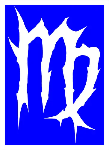 Virgo Heavy Metal Symbol - fractured lines, minimalist gothic art, esoteric fashion, virgo, virgo maiden, maiden glyph, doom metal style, industrial aesthetic, grunge clothing, analytical mind, august birthday, september birthday, virgo merch gift, monochrome streetwear, dark earth sign, punk rock gear - Kunstdruck