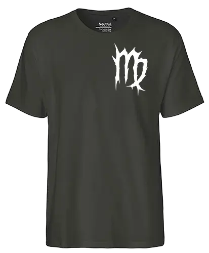 Virgo Heavy Metal Symbol - fractured lines, minimalist gothic art, esoteric fashion, virgo, virgo maiden, maiden glyph, doom metal style, industrial aesthetic, grunge clothing, analytical mind, august birthday, september birthday, virgo merch gift, monochrome streetwear, dark earth sign, punk rock gear - Fairtrade T-Shirt
