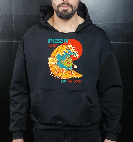 PIZZA SURF - pizza party, cute, joke, funny, pizza, surf, summer, cool, vacation - Cropped Hoodie