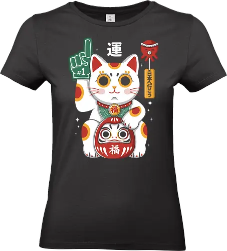 Lucky Mascot - colorful, cartoon, japanese, japan, lucky, mascot, maneki, neko, cat, daruma, fortune, luck, kawaii, asian, culture, traditional, cute, japaneseculture, catlover, goodluck, prosperity, amulet, oriental, popculture, gift - Standard T-Shirt (Frauen)