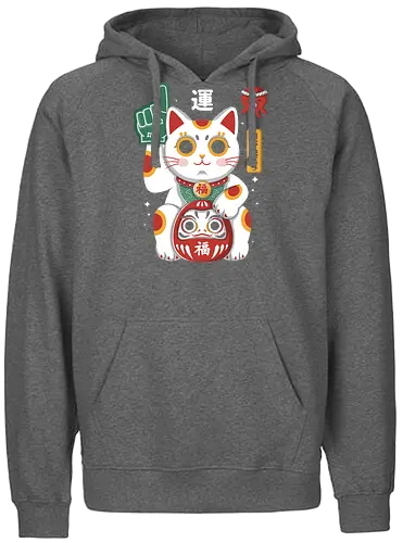 Lucky Mascot - colorful, cartoon, japanese, japan, lucky, mascot, maneki, neko, cat, daruma, fortune, luck, kawaii, asian, culture, traditional, cute, japaneseculture, catlover, goodluck, prosperity, amulet, oriental, popculture, gift - Fairtrade Hoodie