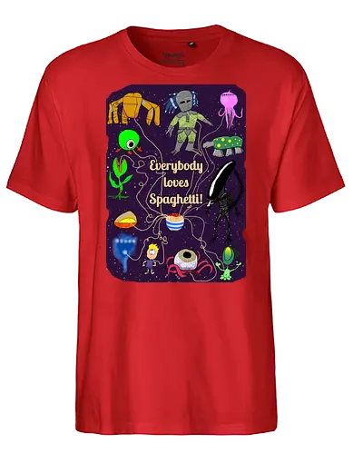 Everybody loves Spaghetti! - Spaghetti, Aliens, Xenomorph, Predator, Trypanohyncha_ocellus, Rocky, Pasta, Nudeln - Fairtrade T-Shirt