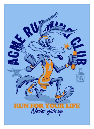 Run for Your Life - retro, cartoon, humor, funny, vintage, running, runner, speed, adventure, action, sport, racing, classic, nostalgia, popculture, animation, comic, character, energetic, fast, escape, chase, vintageart, streetwear, colorful, illustration, athletics, motivation, nevergiveup, fun - Kunstdruck