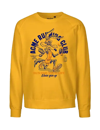 Run for Your Life - retro, cartoon, humor, funny, vintage, running, runner, speed, adventure, action, sport, racing, classic, nostalgia, popculture, animation, comic, character, energetic, fast, escape, chase, vintageart, streetwear, colorful, illustration, athletics, motivation, nevergiveup, fun - Fairtrade Sweatshirt