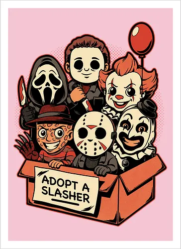 Adopt Slash Horror - Killer, Assassin, Gore, Halloween, Halloween Movie, Halloween Movies, Friday, vintage, Ghost, Clown, Evil Clown, Nightmare, Adoption, Adopt, Pet Adoption, Adopt Me, Slasher, Slash, Classic Horror, Horror, Horror Comedy, Horror Movies, Horror Movie, 80s Horror, Survival Horror, Cosmic Horror, Horror Fan Art, Cute Horror, Horror Aesthetic, Movies, Movie, Classic Movie, Classic, Classic Movies, Survival, Survive, Fan Art, Mashup, Cute, Spooky Season, Spooky, Spooky Cute, Spooky Art, Spooky, Creepy Monsters, Creepy, Monsters, Monster, Scary Movie, Scary, Scary Art, Serial Killer, retro - Kunstdruck
