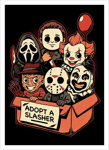 Adopt Slash Horror - Killer, Assassin, Gore, Halloween, Halloween Movie, Halloween Movies, Friday, vintage, Ghost, Clown, Evil Clown, Nightmare, Adoption, Adopt, Pet Adoption, Adopt Me, Slasher, Slash, Classic Horror, Horror, Horror Comedy, Horror Movies, Horror Movie, 80s Horror, Survival Horror, Cosmic Horror, Horror Fan Art, Cute Horror, Horror Aesthetic, Movies, Movie, Classic Movie, Classic, Classic Movies, Survival, Survive, Fan Art, Mashup, Cute, Spooky Season, Spooky, Spooky Cute, Spooky Art, Spooky, Creepy Monsters, Creepy, Monsters, Monster, Scary Movie, Scary, Scary Art, Serial Killer, retro - Kunstdruck