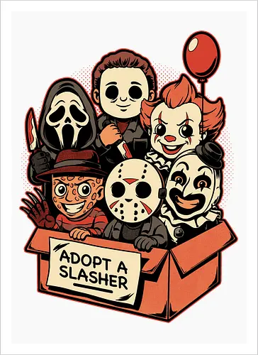 Adopt Slash Horror - Killer, Assassin, Gore, Halloween, Halloween Movie, Halloween Movies, Friday, vintage, Ghost, Clown, Evil Clown, Nightmare, Adoption, Adopt, Pet Adoption, Adopt Me, Slasher, Slash, Classic Horror, Horror, Horror Comedy, Horror Movies, Horror Movie, 80s Horror, Survival Horror, Cosmic Horror, Horror Fan Art, Cute Horror, Horror Aesthetic, Movies, Movie, Classic Movie, Classic, Classic Movies, Survival, Survive, Fan Art, Mashup, Cute, Spooky Season, Spooky, Spooky Cute, Spooky Art, Spooky, Creepy Monsters, Creepy, Monsters, Monster, Scary Movie, Scary, Scary Art, Serial Killer, retro - Kunstdruck
