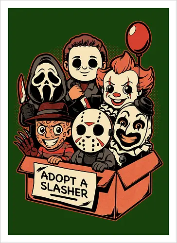 Adopt Slash Horror - Killer, Assassin, Gore, Halloween, Halloween Movie, Halloween Movies, Friday, vintage, Ghost, Clown, Evil Clown, Nightmare, Adoption, Adopt, Pet Adoption, Adopt Me, Slasher, Slash, Classic Horror, Horror, Horror Comedy, Horror Movies, Horror Movie, 80s Horror, Survival Horror, Cosmic Horror, Horror Fan Art, Cute Horror, Horror Aesthetic, Movies, Movie, Classic Movie, Classic, Classic Movies, Survival, Survive, Fan Art, Mashup, Cute, Spooky Season, Spooky, Spooky Cute, Spooky Art, Spooky, Creepy Monsters, Creepy, Monsters, Monster, Scary Movie, Scary, Scary Art, Serial Killer, retro - Kunstdruck
