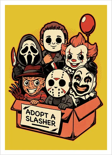 Adopt Slash Horror - Killer, Assassin, Gore, Halloween, Halloween Movie, Halloween Movies, Friday, vintage, Ghost, Clown, Evil Clown, Nightmare, Adoption, Adopt, Pet Adoption, Adopt Me, Slasher, Slash, Classic Horror, Horror, Horror Comedy, Horror Movies, Horror Movie, 80s Horror, Survival Horror, Cosmic Horror, Horror Fan Art, Cute Horror, Horror Aesthetic, Movies, Movie, Classic Movie, Classic, Classic Movies, Survival, Survive, Fan Art, Mashup, Cute, Spooky Season, Spooky, Spooky Cute, Spooky Art, Spooky, Creepy Monsters, Creepy, Monsters, Monster, Scary Movie, Scary, Scary Art, Serial Killer, retro - Kunstdruck