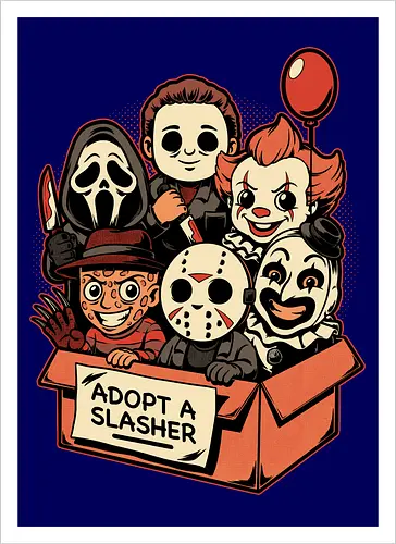Adopt Slash Horror - Killer, Assassin, Gore, Halloween, Halloween Movie, Halloween Movies, Friday, vintage, Ghost, Clown, Evil Clown, Nightmare, Adoption, Adopt, Pet Adoption, Adopt Me, Slasher, Slash, Classic Horror, Horror, Horror Comedy, Horror Movies, Horror Movie, 80s Horror, Survival Horror, Cosmic Horror, Horror Fan Art, Cute Horror, Horror Aesthetic, Movies, Movie, Classic Movie, Classic, Classic Movies, Survival, Survive, Fan Art, Mashup, Cute, Spooky Season, Spooky, Spooky Cute, Spooky Art, Spooky, Creepy Monsters, Creepy, Monsters, Monster, Scary Movie, Scary, Scary Art, Serial Killer, retro - Kunstdruck