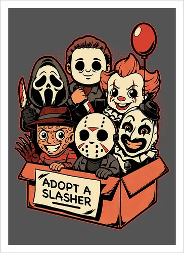 Adopt Slash Horror - Killer, Assassin, Gore, Halloween, Halloween Movie, Halloween Movies, Friday, vintage, Ghost, Clown, Evil Clown, Nightmare, Adoption, Adopt, Pet Adoption, Adopt Me, Slasher, Slash, Classic Horror, Horror, Horror Comedy, Horror Movies, Horror Movie, 80s Horror, Survival Horror, Cosmic Horror, Horror Fan Art, Cute Horror, Horror Aesthetic, Movies, Movie, Classic Movie, Classic, Classic Movies, Survival, Survive, Fan Art, Mashup, Cute, Spooky Season, Spooky, Spooky Cute, Spooky Art, Spooky, Creepy Monsters, Creepy, Monsters, Monster, Scary Movie, Scary, Scary Art, Serial Killer, retro - Kunstdruck
