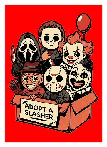 Adopt Slash Horror - Killer, Assassin, Gore, Halloween, Halloween Movie, Halloween Movies, Friday, vintage, Ghost, Clown, Evil Clown, Nightmare, Adoption, Adopt, Pet Adoption, Adopt Me, Slasher, Slash, Classic Horror, Horror, Horror Comedy, Horror Movies, Horror Movie, 80s Horror, Survival Horror, Cosmic Horror, Horror Fan Art, Cute Horror, Horror Aesthetic, Movies, Movie, Classic Movie, Classic, Classic Movies, Survival, Survive, Fan Art, Mashup, Cute, Spooky Season, Spooky, Spooky Cute, Spooky Art, Spooky, Creepy Monsters, Creepy, Monsters, Monster, Scary Movie, Scary, Scary Art, Serial Killer, retro - Kunstdruck