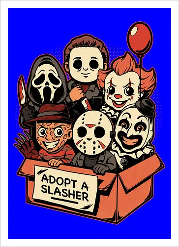 Adopt Slash Horror - Killer, Assassin, Gore, Halloween, Halloween Movie, Halloween Movies, Friday, vintage, Ghost, Clown, Evil Clown, Nightmare, Adoption, Adopt, Pet Adoption, Adopt Me, Slasher, Slash, Classic Horror, Horror, Horror Comedy, Horror Movies, Horror Movie, 80s Horror, Survival Horror, Cosmic Horror, Horror Fan Art, Cute Horror, Horror Aesthetic, Movies, Movie, Classic Movie, Classic, Classic Movies, Survival, Survive, Fan Art, Mashup, Cute, Spooky Season, Spooky, Spooky Cute, Spooky Art, Spooky, Creepy Monsters, Creepy, Monsters, Monster, Scary Movie, Scary, Scary Art, Serial Killer, retro - Kunstdruck