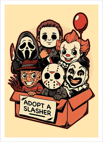 Adopt Slash Horror - Killer, Assassin, Gore, Halloween, Halloween Movie, Halloween Movies, Friday, vintage, Ghost, Clown, Evil Clown, Nightmare, Adoption, Adopt, Pet Adoption, Adopt Me, Slasher, Slash, Classic Horror, Horror, Horror Comedy, Horror Movies, Horror Movie, 80s Horror, Survival Horror, Cosmic Horror, Horror Fan Art, Cute Horror, Horror Aesthetic, Movies, Movie, Classic Movie, Classic, Classic Movies, Survival, Survive, Fan Art, Mashup, Cute, Spooky Season, Spooky, Spooky Cute, Spooky Art, Spooky, Creepy Monsters, Creepy, Monsters, Monster, Scary Movie, Scary, Scary Art, Serial Killer, retro - Kunstdruck