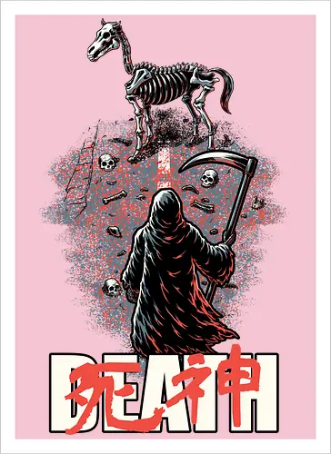 Death Rider Anime - Bible, Skull, Skeleton, Post-apocalyptic, Apocalypse, Armageddon, Grim Reaper, Horse, Death God, Death, Angel Of Death, Rider, Anime, Poster, Manga, Japanese Art, Japanese, Mashup - Kunstdruck
