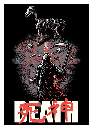 Death Rider Anime - Bible, Skull, Skeleton, Post-apocalyptic, Apocalypse, Armageddon, Grim Reaper, Horse, Death God, Death, Angel Of Death, Rider, Anime, Poster, Manga, Japanese Art, Japanese, Mashup - Kunstdruck