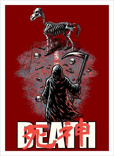 Death Rider Anime - Bible, Skull, Skeleton, Post-apocalyptic, Apocalypse, Armageddon, Grim Reaper, Horse, Death God, Death, Angel Of Death, Rider, Anime, Poster, Manga, Japanese Art, Japanese, Mashup - Kunstdruck
