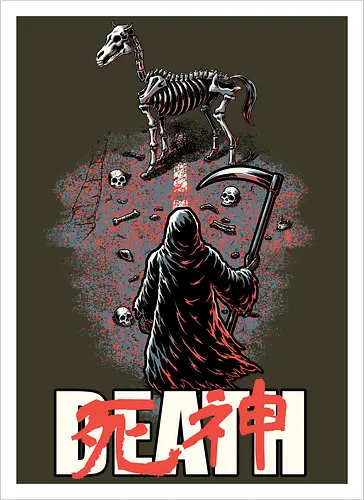 Death Rider Anime - Bible, Skull, Skeleton, Post-apocalyptic, Apocalypse, Armageddon, Grim Reaper, Horse, Death God, Death, Angel Of Death, Rider, Anime, Poster, Manga, Japanese Art, Japanese, Mashup - Kunstdruck
