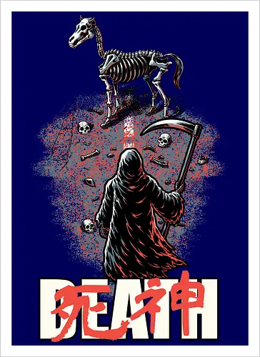 Death Rider Anime - Bible, Skull, Skeleton, Post-apocalyptic, Apocalypse, Armageddon, Grim Reaper, Horse, Death God, Death, Angel Of Death, Rider, Anime, Poster, Manga, Japanese Art, Japanese, Mashup - Kunstdruck