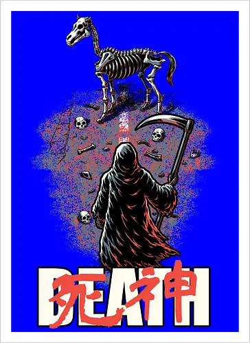 Death Rider Anime - Bible, Skull, Skeleton, Post-apocalyptic, Apocalypse, Armageddon, Grim Reaper, Horse, Death God, Death, Angel Of Death, Rider, Anime, Poster, Manga, Japanese Art, Japanese, Mashup - Kunstdruck
