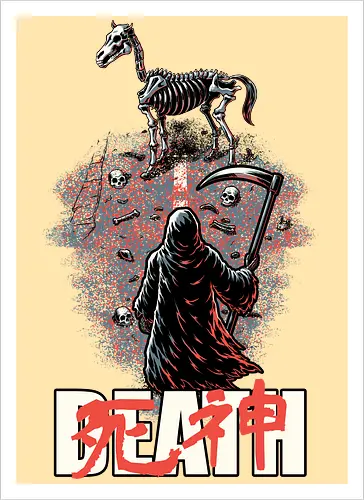 Death Rider Anime - Bible, Skull, Skeleton, Post-apocalyptic, Apocalypse, Armageddon, Grim Reaper, Horse, Death God, Death, Angel Of Death, Rider, Anime, Poster, Manga, Japanese Art, Japanese, Mashup - Kunstdruck