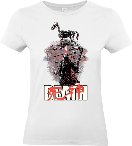 Death Rider Anime - Bible, Skull, Skeleton, Post-apocalyptic, Apocalypse, Armageddon, Grim Reaper, Horse, Death God, Death, Angel Of Death, Rider, Anime, Poster, Manga, Japanese Art, Japanese, Mashup - Standard T-Shirt (Frauen)