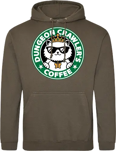 Dungeon Crawler Coffee - Coffee Time, Nerd, Geek, Fantasy, Adventure, Rpg, Litrpg, Book, Books, Bookworm, Science Fantasy, Science Fiction, Scifi, Cat, Pet, Donut, Funny, Post-apocalyptic, Apocalypse, Post Apocalyptic, Apocalyptic Cats, Postapocalypse, Post-apocalypse, Poster, Parody, Mashup, Logo, Graphic Design, Coffee, Coffee Shop - Standard Hoodie
