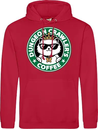 Dungeon Crawler Coffee - Coffee Time, Nerd, Geek, Fantasy, Adventure, Rpg, Litrpg, Book, Books, Bookworm, Science Fantasy, Science Fiction, Scifi, Cat, Pet, Donut, Funny, Post-apocalyptic, Apocalypse, Post Apocalyptic, Apocalyptic Cats, Postapocalypse, Post-apocalypse, Poster, Parody, Mashup, Logo, Graphic Design, Coffee, Coffee Shop - Standard Hoodie