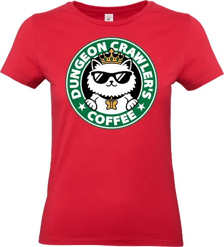 Dungeon Crawler Coffee - Coffee Time, Nerd, Geek, Fantasy, Adventure, Rpg, Litrpg, Book, Books, Bookworm, Science Fantasy, Science Fiction, Scifi, Cat, Pet, Donut, Funny, Post-apocalyptic, Apocalypse, Post Apocalyptic, Apocalyptic Cats, Postapocalypse, Post-apocalypse, Poster, Parody, Mashup, Logo, Graphic Design, Coffee, Coffee Shop - Standard T-Shirt (Frauen)
