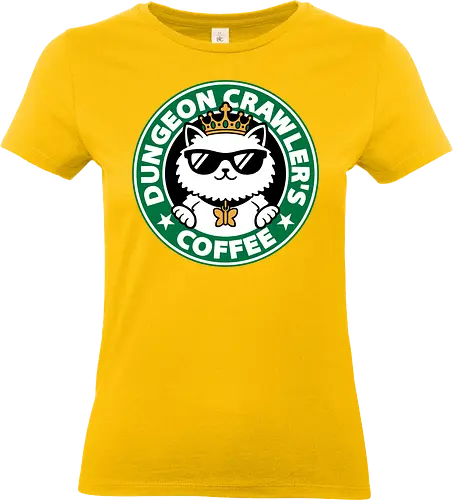 Dungeon Crawler Coffee - Coffee Time, Nerd, Geek, Fantasy, Adventure, Rpg, Litrpg, Book, Books, Bookworm, Science Fantasy, Science Fiction, Scifi, Cat, Pet, Donut, Funny, Post-apocalyptic, Apocalypse, Post Apocalyptic, Apocalyptic Cats, Postapocalypse, Post-apocalypse, Poster, Parody, Mashup, Logo, Graphic Design, Coffee, Coffee Shop - Standard T-Shirt (Frauen)