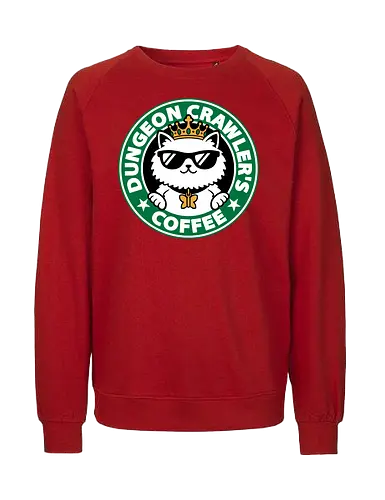 Dungeon Crawler Coffee - Coffee Time, Nerd, Geek, Fantasy, Adventure, Rpg, Litrpg, Book, Books, Bookworm, Science Fantasy, Science Fiction, Scifi, Cat, Pet, Donut, Funny, Post-apocalyptic, Apocalypse, Post Apocalyptic, Apocalyptic Cats, Postapocalypse, Post-apocalypse, Poster, Parody, Mashup, Logo, Graphic Design, Coffee, Coffee Shop - Fairtrade Sweatshirt