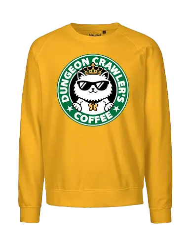 Dungeon Crawler Coffee - Coffee Time, Nerd, Geek, Fantasy, Adventure, Rpg, Litrpg, Book, Books, Bookworm, Science Fantasy, Science Fiction, Scifi, Cat, Pet, Donut, Funny, Post-apocalyptic, Apocalypse, Post Apocalyptic, Apocalyptic Cats, Postapocalypse, Post-apocalypse, Poster, Parody, Mashup, Logo, Graphic Design, Coffee, Coffee Shop - Fairtrade Sweatshirt