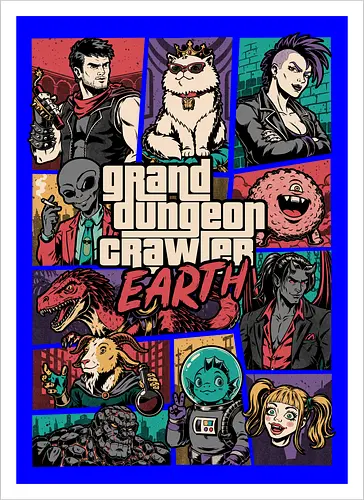 Dungeon Crawler Game - Action, Nerd, Geek, Fantasy, Adventure, Rpg, Litrpg, Book, Books, Bookworm, Science Fantasy, Science Fiction, Scifi, Cat, Pet, Donut, Funny, Post-apocalyptic, Apocalypse, Post Apocalyptic, Apocalyptic Cats, Postapocalypse, Post-apocalypse, Poster, Parody, Dinosaur, Velociraptor, Mashup, Video Games, Video Game, Games, Game, Gang, Gangsters, Gangster - Kunstdruck