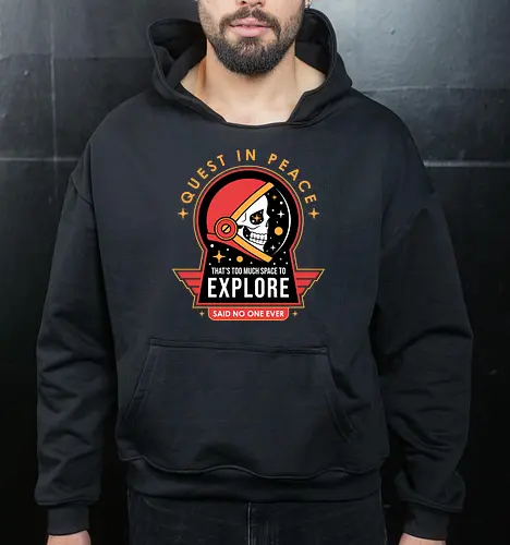 Quest In Peace - skull, space lover, travel, vintage, funny saying, scifi, space, astronaut, explore, funny, funny quote, helmet skull, retro, science, science fiction - Cropped Hoodie