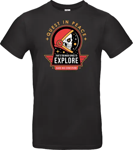 Quest In Peace - skull, space lover, travel, vintage, funny saying, scifi, space, astronaut, explore, funny, funny quote, helmet skull, retro, science, science fiction - Standard T-Shirt
