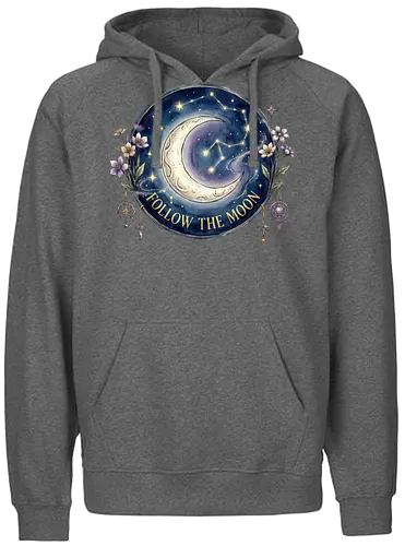 Magic Moon and Stars Night Sky Graphic design - CelestialDesign, MoonAndStars, NightSkyArt, StarryNight, CosmicVibes, MagicMoon, AstronomyLover, DreamyAesthetic, NightSkyDesign - Fairtrade Hoodie