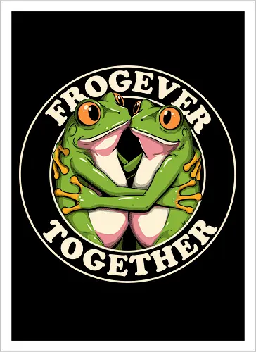 Frogever Together - frog, frogs, frogever, together, love, friendship, couple, romance, cute, funny, humor, vintage, retro, nature, animal, amphibian, kawaii, adorable, soulmate, forever, couplegoals, cuteanimals, froglover, naturelover, gift, cartoon, illustration, wholesome, romantic - Kunstdruck