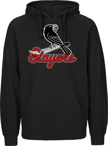 Slayers - horror, baseball style, baseball team, crow, funny, halloween, horror fan, raven, slayers, sports, baseball lover, horror movie addict, horrormovies - Fairtrade Hoodie