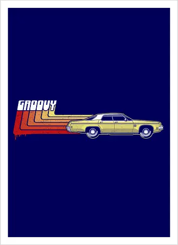 Groovy Classic - Das legendärste Auto im Horror - Evil Dead, classic car art, 80s horror, Ash Williams, Oldsmobile Delta 88, Groovy, The Evil Dead, Evil Dead 2, Army of Darkness, Ash vs Evil Dead, horror cult, vintage horror, retro horror art, Sam Raimi, Bruce Campbell, geek horror, horror movie art - Kunstdruck
