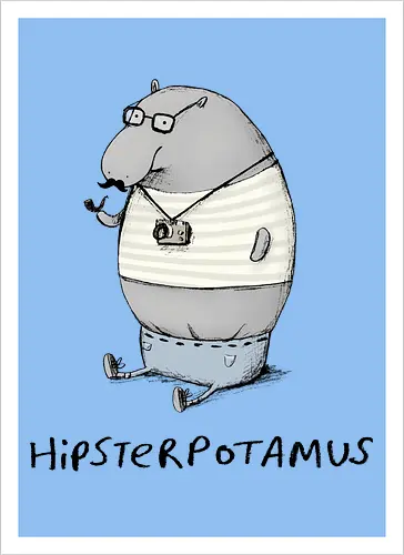 Grauer Hipster Nilpferd Brille Schnurrbart Analogkamera - Cartoon-Nilpferd, Englisches Wortspiel, Hipster-Print, Süße Tierkunst, Nilpferd-Zeichnung, Hipster-Humor-Geschenk, Hipsterpotamus, Hipster-Nilpferd, Nilpferd-Hipster, Tierwortspiel, Hipster-Humor, Süßes Nilpferd, Analoge Tierkamera, Hipster-Schnurrbart, Runde Tierbrille, Wortspiel-T-Shirt, Urbane Tierkunst, Kreativer visueller Humor, Hipster-Cartoon, Stylisches Tier - Kunstdruck