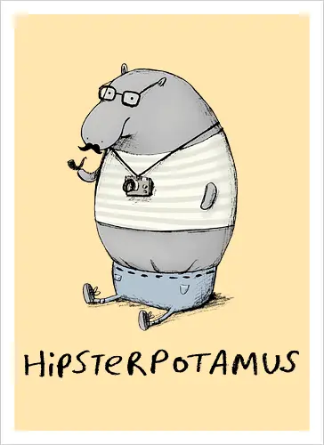 Grauer Hipster Nilpferd Brille Schnurrbart Analogkamera - Cartoon-Nilpferd, Englisches Wortspiel, Hipster-Print, Süße Tierkunst, Nilpferd-Zeichnung, Hipster-Humor-Geschenk, Hipsterpotamus, Hipster-Nilpferd, Nilpferd-Hipster, Tierwortspiel, Hipster-Humor, Süßes Nilpferd, Analoge Tierkamera, Hipster-Schnurrbart, Runde Tierbrille, Wortspiel-T-Shirt, Urbane Tierkunst, Kreativer visueller Humor, Hipster-Cartoon, Stylisches Tier - Kunstdruck