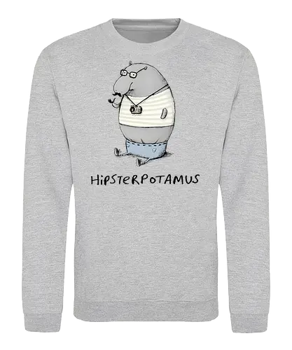 Grauer Hipster Nilpferd Brille Schnurrbart Analogkamera - Cartoon-Nilpferd, Englisches Wortspiel, Hipster-Print, Süße Tierkunst, Nilpferd-Zeichnung, Hipster-Humor-Geschenk, Hipsterpotamus, Hipster-Nilpferd, Nilpferd-Hipster, Tierwortspiel, Hipster-Humor, Süßes Nilpferd, Analoge Tierkamera, Hipster-Schnurrbart, Runde Tierbrille, Wortspiel-T-Shirt, Urbane Tierkunst, Kreativer visueller Humor, Hipster-Cartoon, Stylisches Tier - Sweatshirt
